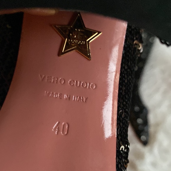 Women’s Sequins Sz 40 formal glam  stacked heel JF London black slip on shoes - Picture 7 of 11